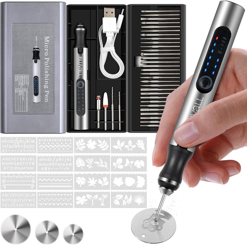 BLUVALL Electric Engraving Pen with 37 Bits, USB Rechargeable Cordless Engraving Machine, Portable DIY Rotary Engraver for Jewelry Wood Glass Stone Carving （Pull-out box design） - Image 1